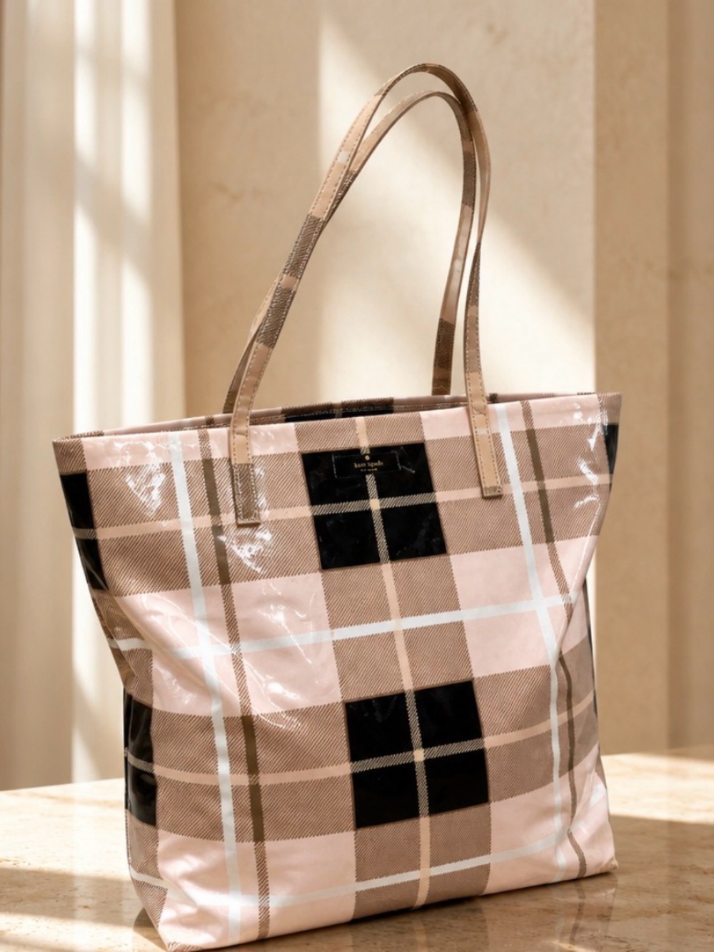 Kate Spade Pink Plaid Tote Bag EUC